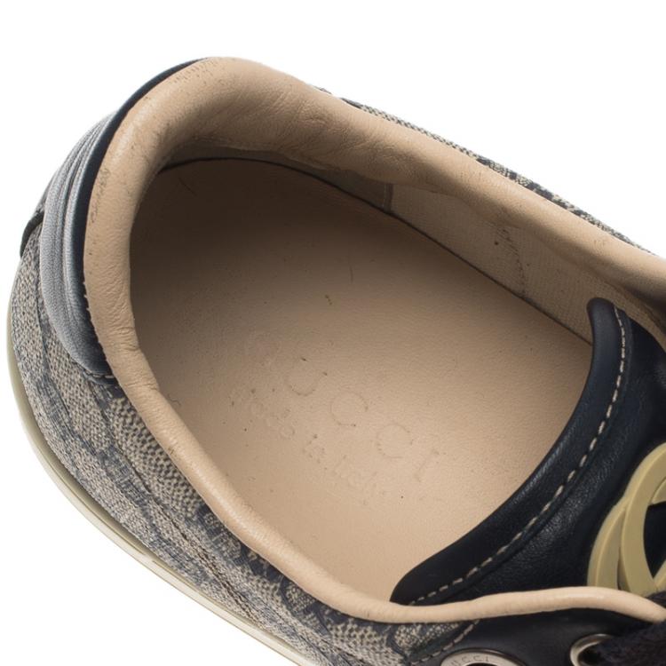 Pre Owned Gucci Blue GG Supreme Canvas and Crocodile Trim Sneakers Size 44