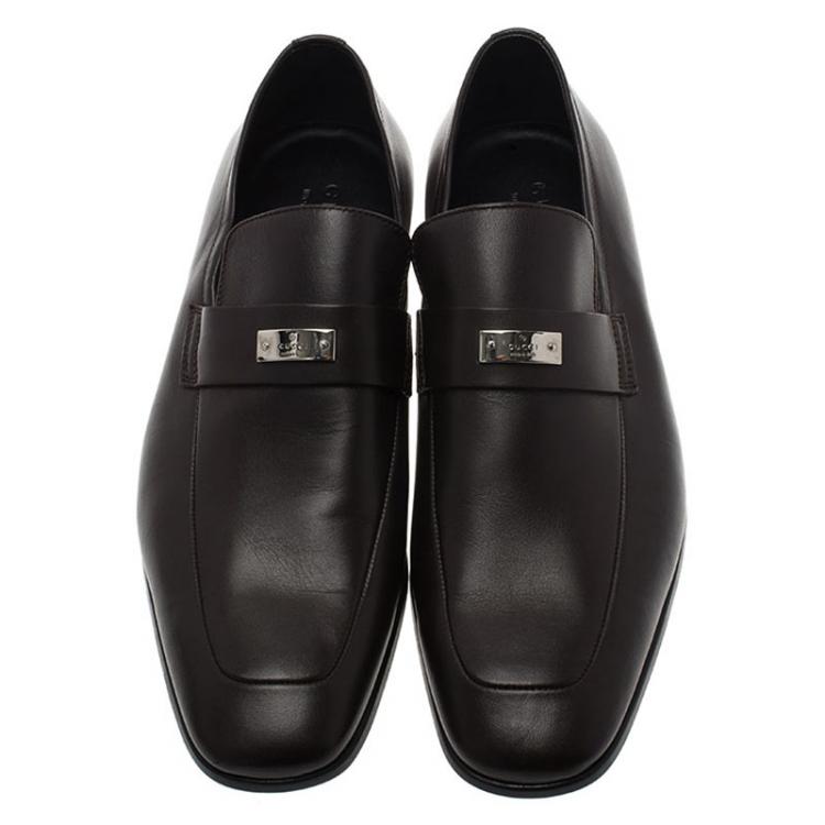 Pre Owned Gucci Brown Leather Loafers Size 42.5