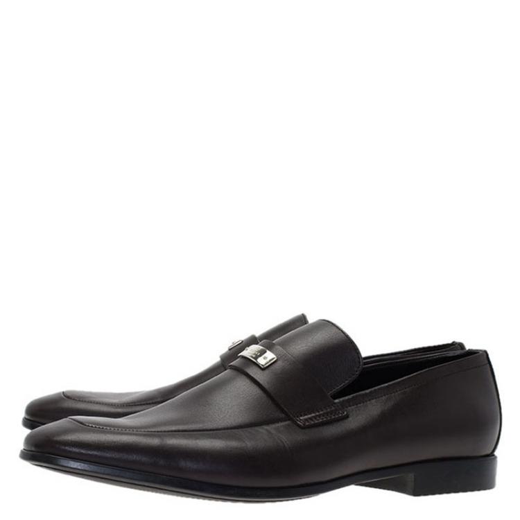 Pre Owned Gucci Brown Leather Loafers Size 42.5
