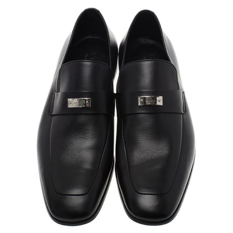 Pre Owned Gucci Black Leather Loafers Size 42.5