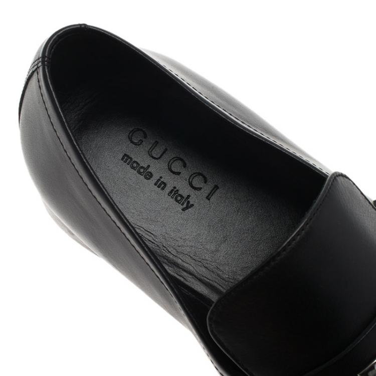 Pre Owned Gucci Black Leather Loafers Size 42.5
