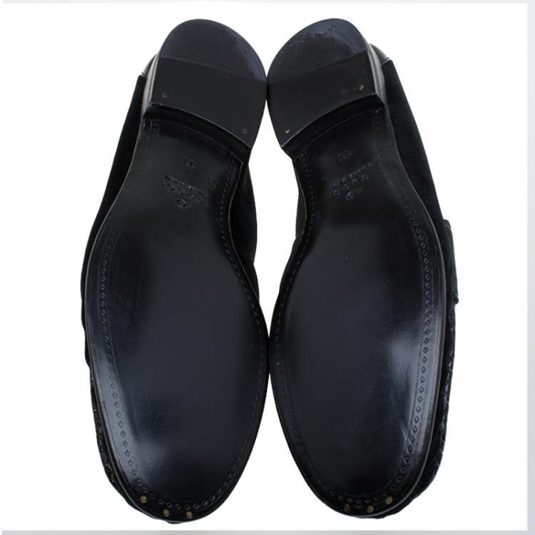 Pre Owned Gucci Black Velvet and Patent 1953 Horsebit Loafers Size 44.5