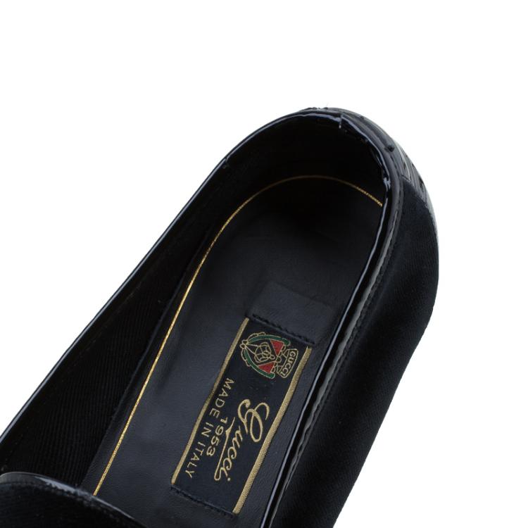 Pre Owned Gucci Black Velvet and Patent 1953 Horsebit Loafers Size 44.5