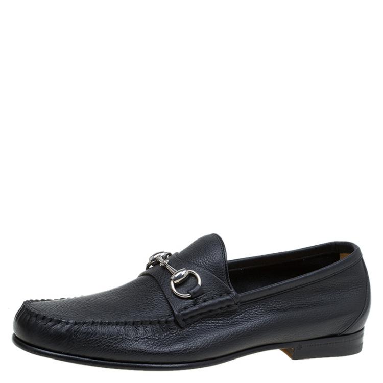 Pre Owned Gucci Black Leather Hebron Horsebit Loafers Size 41