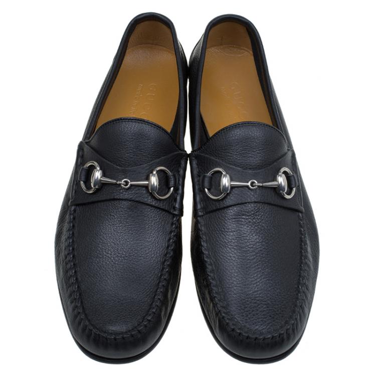 Pre Owned Gucci Black Leather Hebron Horsebit Loafers Size 41