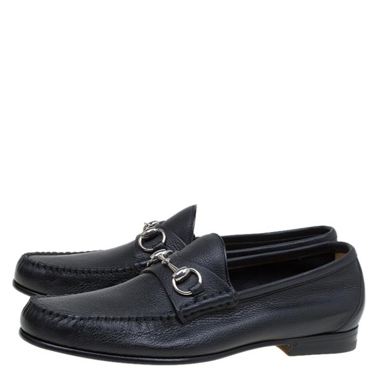 Pre Owned Gucci Black Leather Hebron Horsebit Loafers Size 41