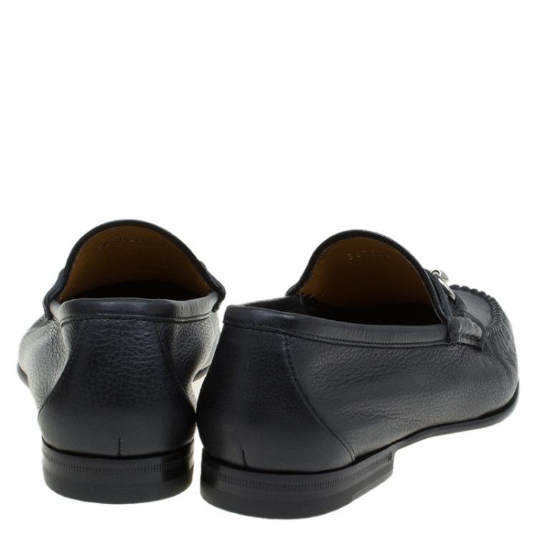 Pre Owned Gucci Black Leather Hebron Horsebit Loafers Size 41