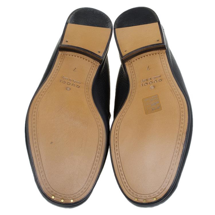 Pre Owned Gucci Black Leather Hebron Horsebit Loafers Size 41
