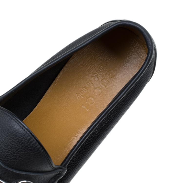 Pre Owned Gucci Black Leather Hebron Horsebit Loafers Size 41