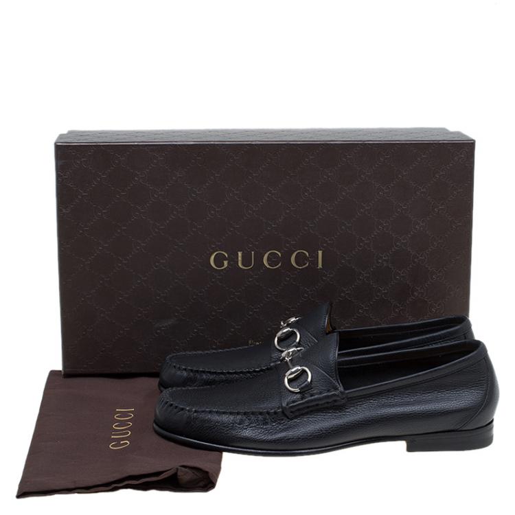 Pre Owned Gucci Black Leather Hebron Horsebit Loafers Size 41
