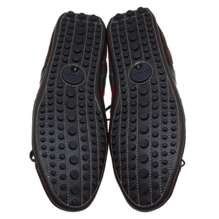 Pre Owned Gucci Brown Suede Web Detail Sneakers Size 42.5