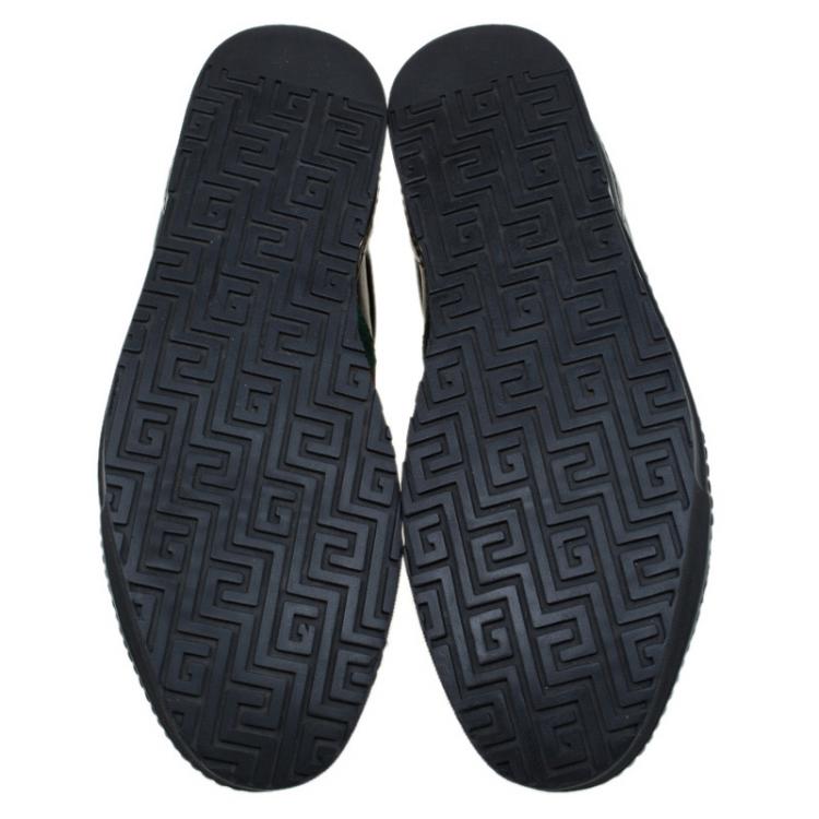 Pre Owned Gucci Black Leather Croc Trim Web Detail Ace Sneakers Size 43.5