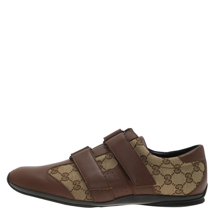 Pre Owned Gucci Brown Guccissima Canvas and Leather Velcro Sneakers Size 42