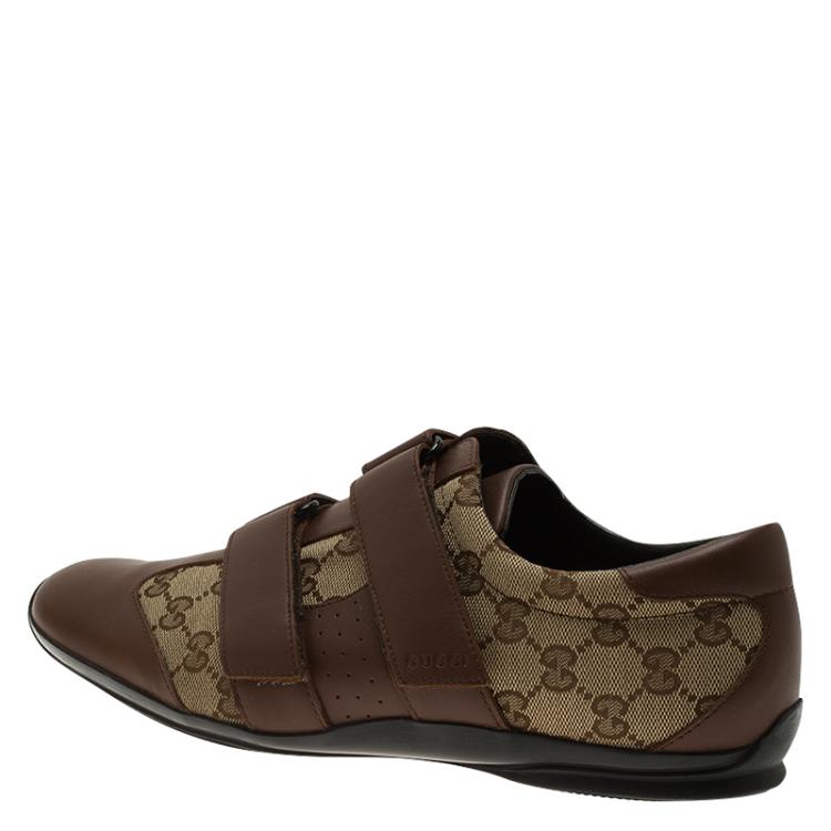 Pre Owned Gucci Brown Guccissima Canvas and Leather Velcro Sneakers Size 42