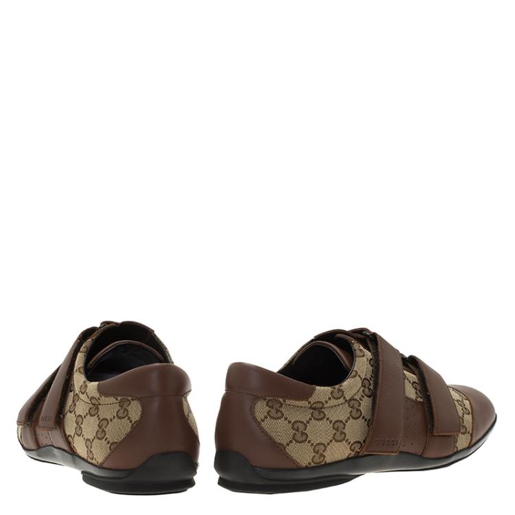 Pre Owned Gucci Brown Guccissima Canvas and Leather Velcro Sneakers Size 42
