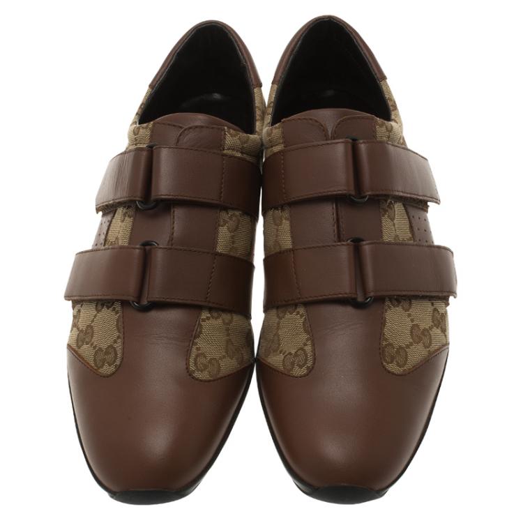 Pre Owned Gucci Brown Guccissima Canvas and Leather Velcro Sneakers Size 42