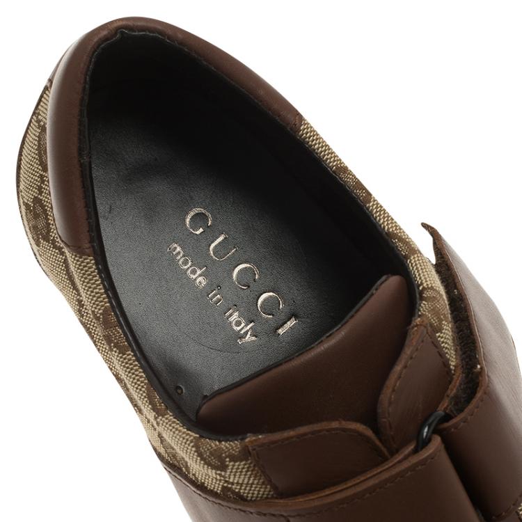 Pre Owned Gucci Brown Guccissima Canvas and Leather Velcro Sneakers Size 42