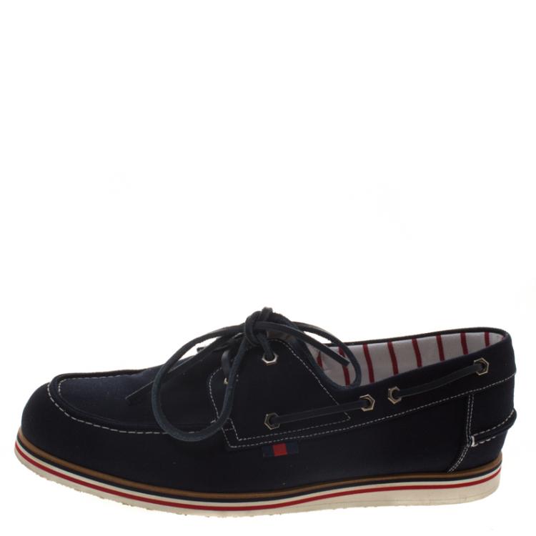Pre Owned Gucci Blue Canvas Boat Loafers Size 43.5