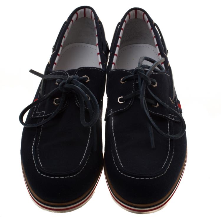 Pre Owned Gucci Blue Canvas Boat Loafers Size 43.5