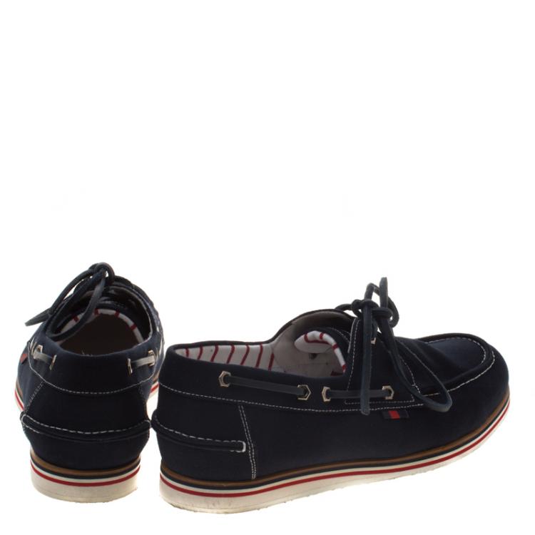 Pre Owned Gucci Blue Canvas Boat Loafers Size 43.5