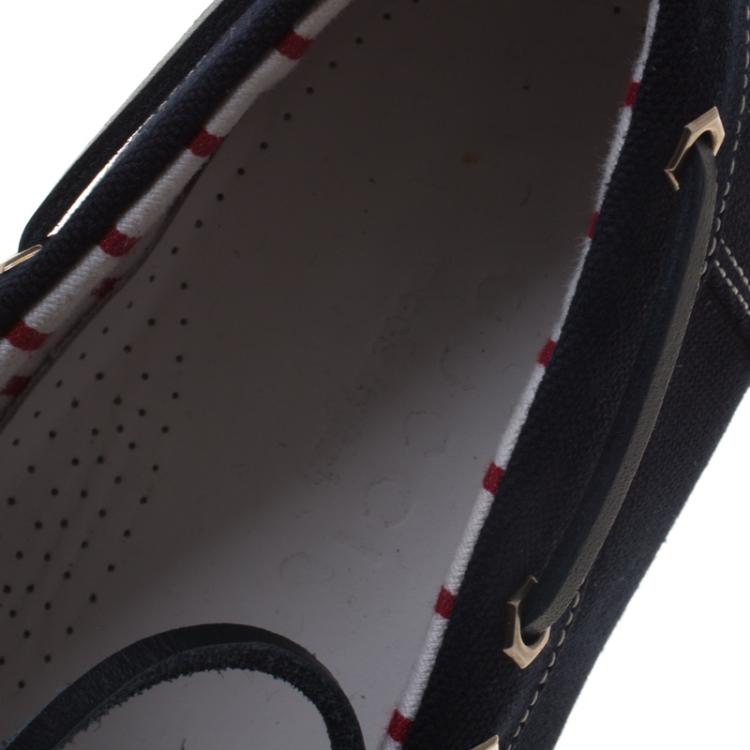 Pre Owned Gucci Blue Canvas Boat Loafers Size 43.5