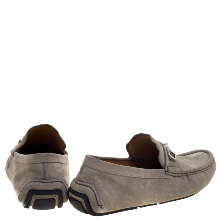 Pre Owned Gucci Grey Suede Bit Loafers Size 43.5