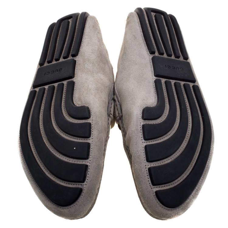 Pre Owned Gucci Grey Suede Bit Loafers Size 43.5