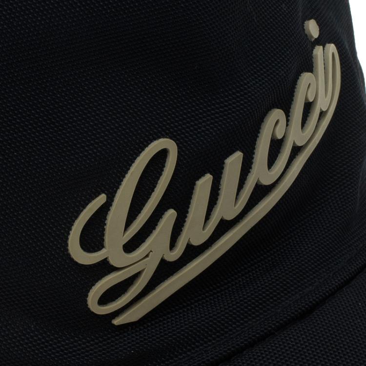 Pre Owned Gucci Navy Blue Nylon and Leather Logo Baseball Cap Size M