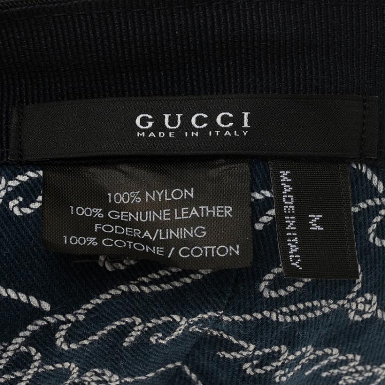 Pre Owned Gucci Navy Blue Nylon and Leather Logo Baseball Cap Size M