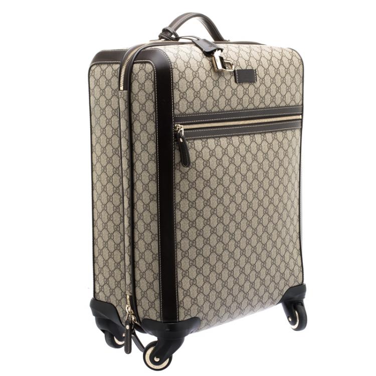 Pre Owned Gucci Beige/Ebony GG Supreme Canvas Medium Four Wheel Carry-On Suitcase 