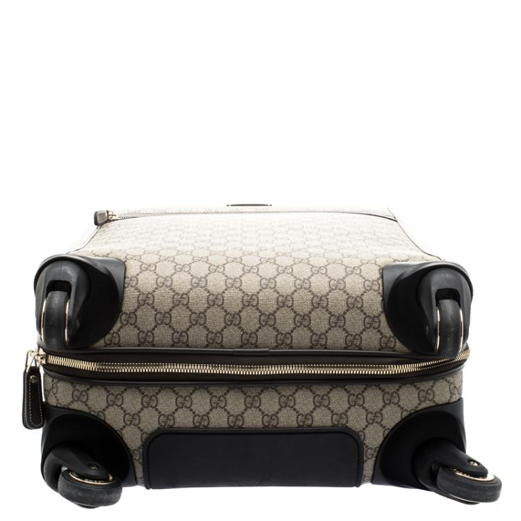 Pre Owned Gucci Beige/Ebony GG Supreme Canvas Medium Four Wheel Carry-On Suitcase 