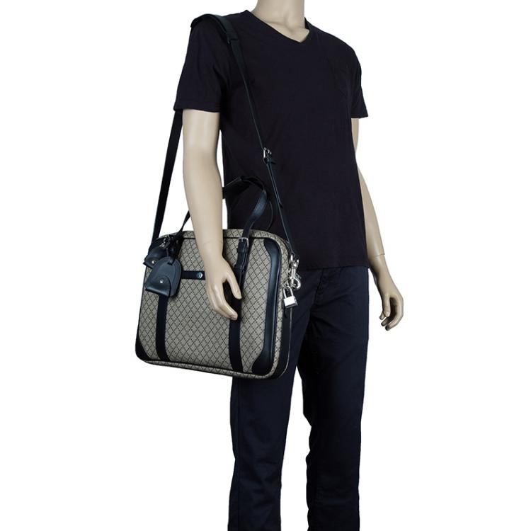 Pre Owned Gucci Beige/Black Diamante Canvas and Leather Briefcase