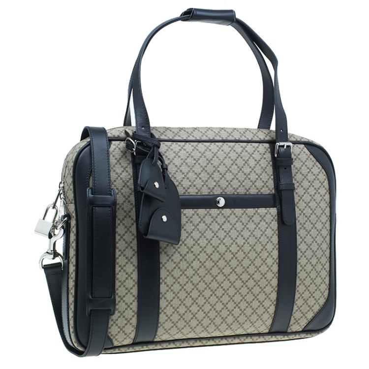 Pre Owned Gucci Beige/Black Diamante Canvas and Leather Briefcase