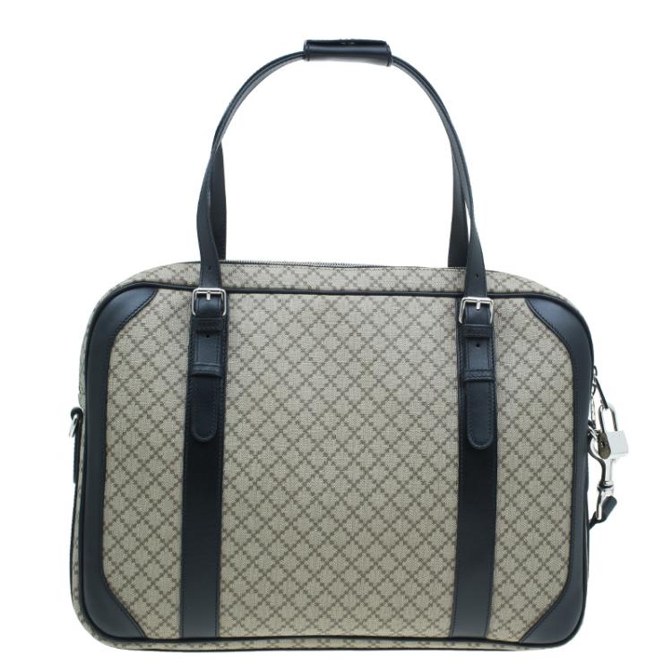 Pre Owned Gucci Beige/Black Diamante Canvas and Leather Briefcase