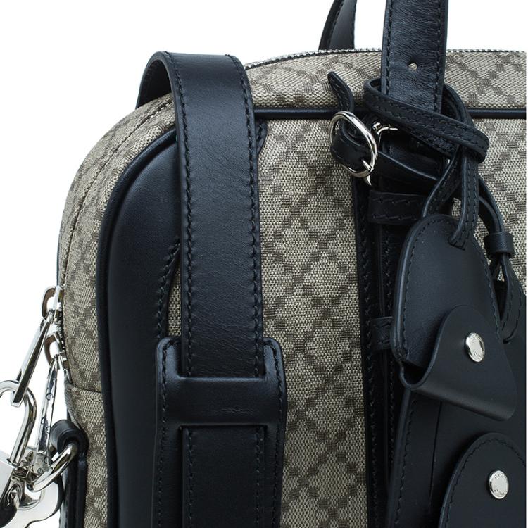 Pre Owned Gucci Beige/Black Diamante Canvas and Leather Briefcase