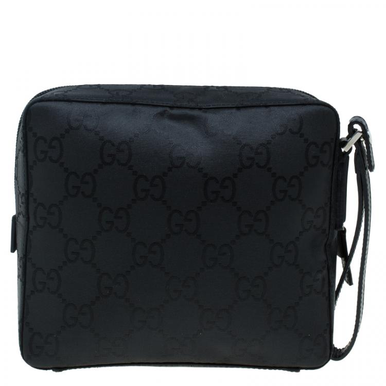 Pre Owned Gucci Black GG Nylon Pouch Bag