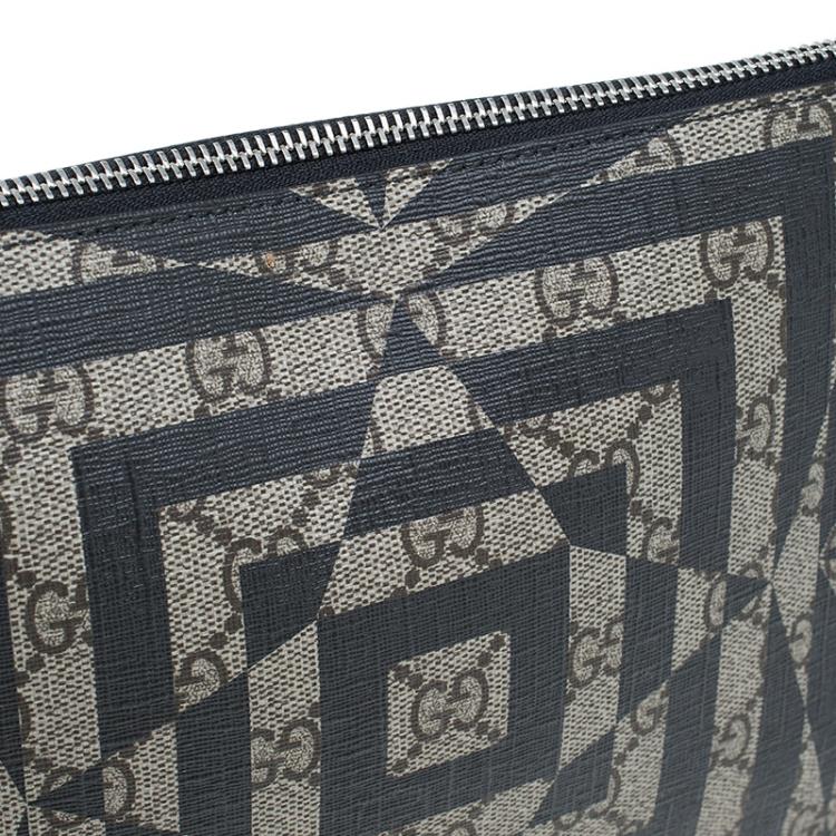 Pre Owned Gucci Beige/Black GG Coated Canvas Caleido Strap Pouch