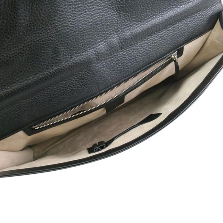 Pre Owned Gucci Black Pebbled Leather Portfolio Briefcase