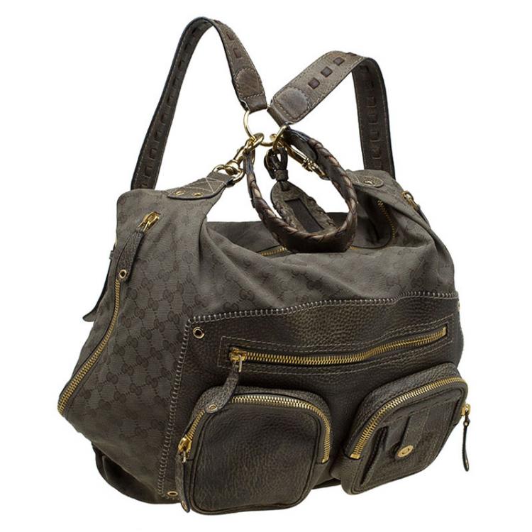 مملوكة مسبقًا Gucci Fatigue Green GG Canvas and Leather Large Darwin Convertible Backpack