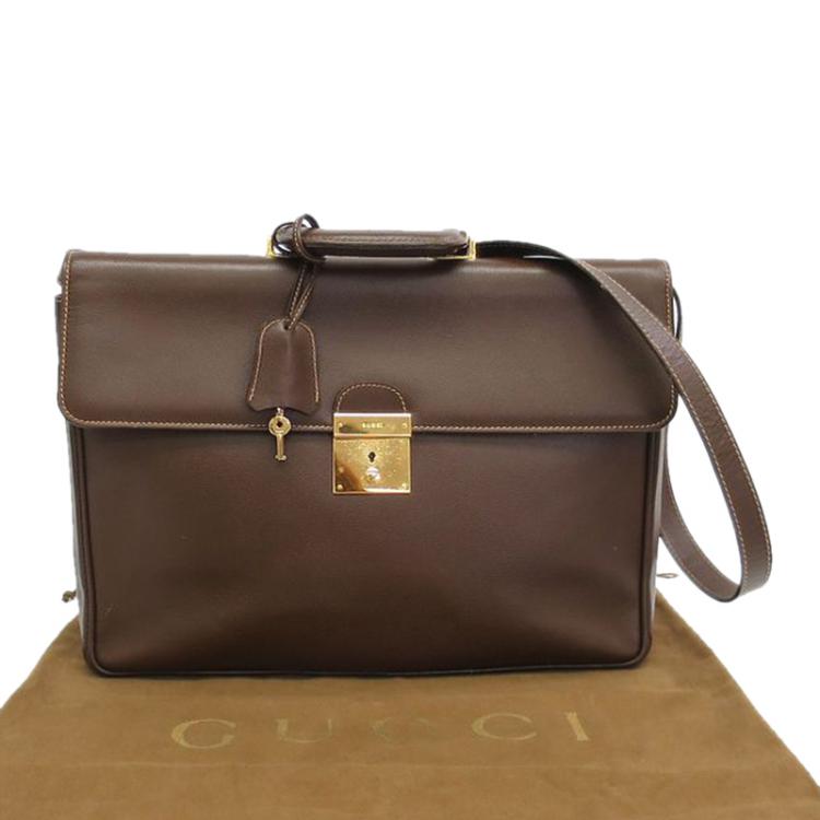 Pre Owned Gucci Brown Leather Briefcase