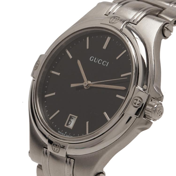 Pre Owned Gucci Black Stainless Steel 9040M Men's Wristwatch 35 mm