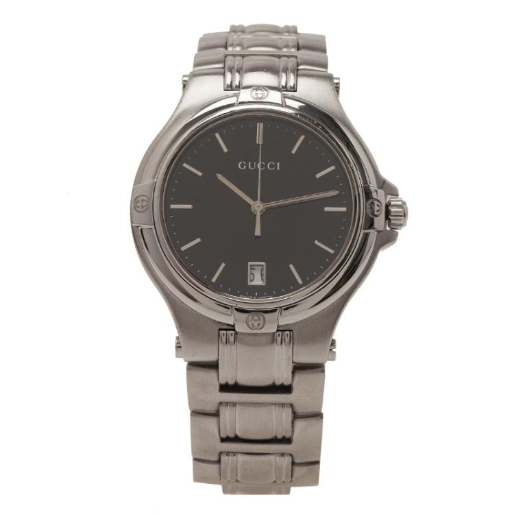 Pre Owned Gucci Black Stainless Steel 9040M Men's Wristwatch 35 mm