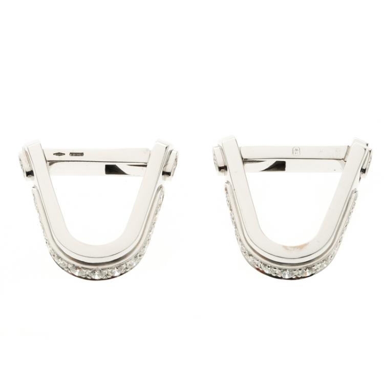 Pre Owned Harry Winston Diamonds & 18k White Gold Stirrup Arched Wraparound Cufflinks