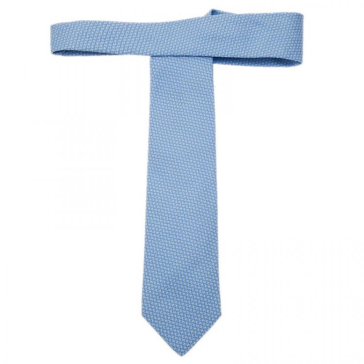 Pre Owned Hermes Blue Woven H Logo Silk Tie