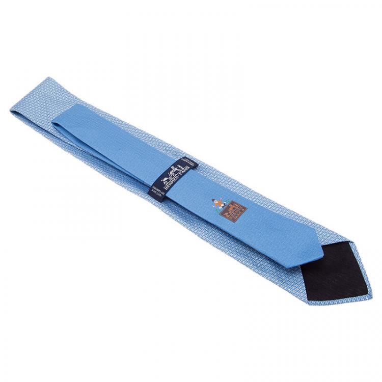Pre Owned Hermes Blue Woven H Logo Silk Tie