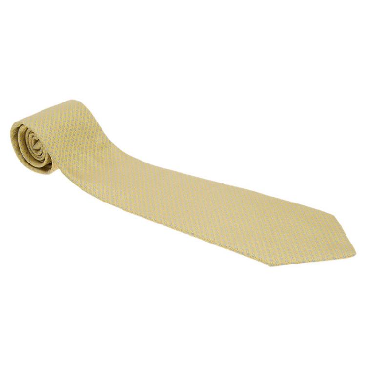 Pre Owned Hermes Yellow Silk Printed Tie 