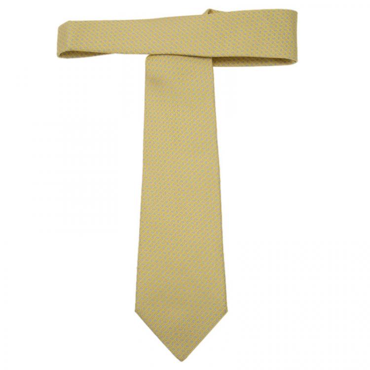 Pre Owned Hermes Yellow Silk Printed Tie 