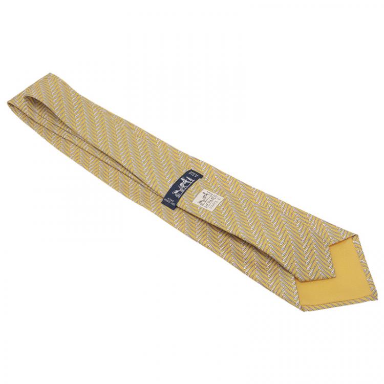 Pre Owned Hermes Yellow Printed Silk Tie