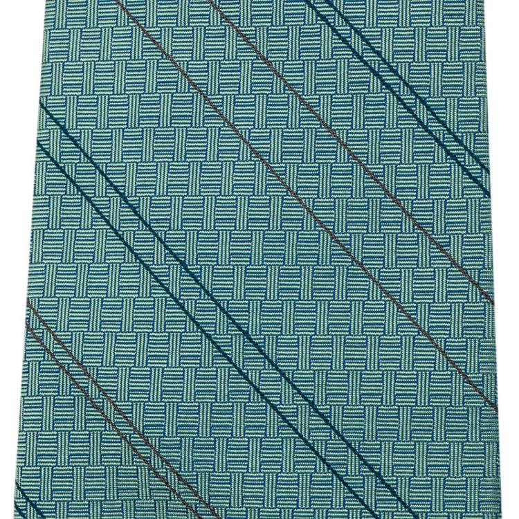 Pre Owned Hermes Green Silk Striped Tie