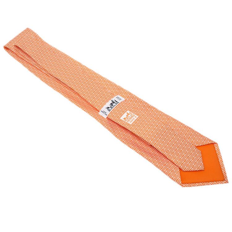 Pre Owned Hermes Orange Printed Silk Tie